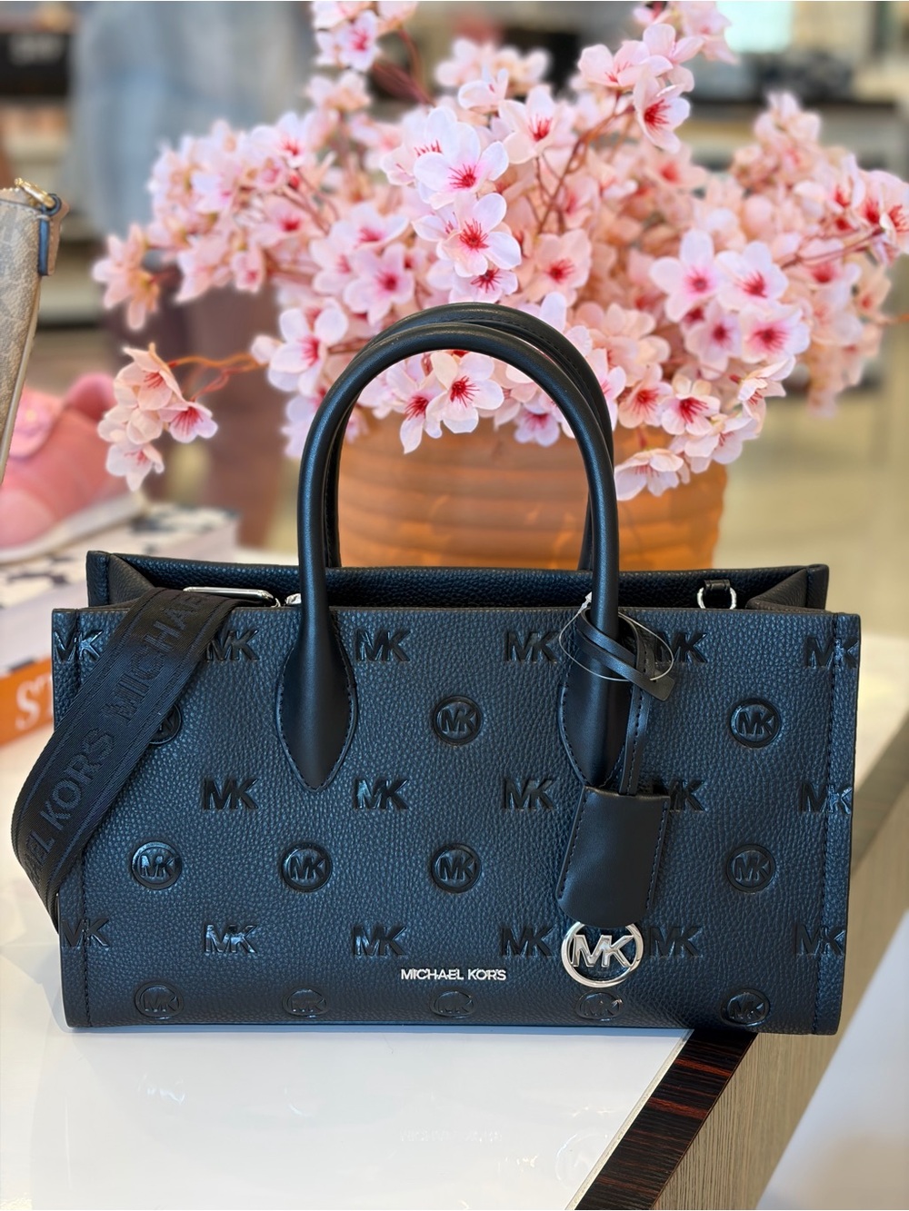 Michael Kors Black Embossed MK Leather Tote